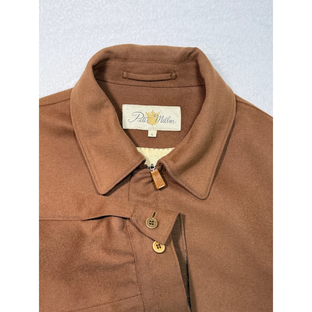 Peter Millar Vtg Mens L Brown 100% Cashmere Silk Lined Full Zip Bomber Jacket